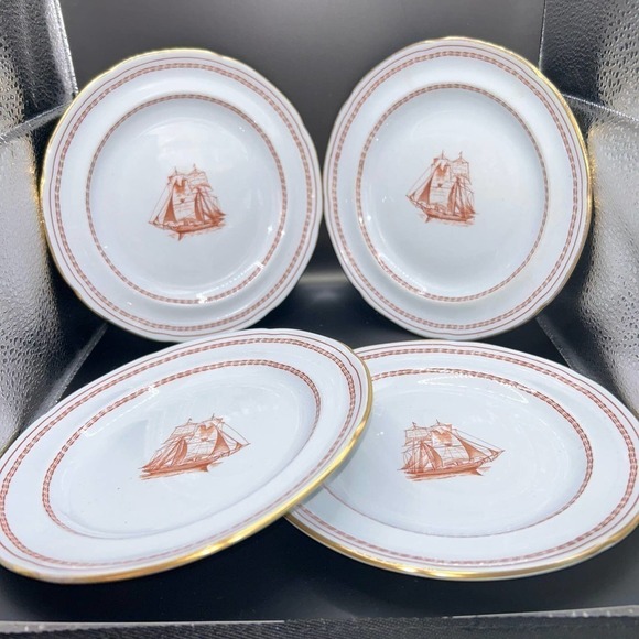 VINTAGE Discontinued Spode Trade Winds Red 6” Bread Plate Gold Rim - Picture 1 of 5